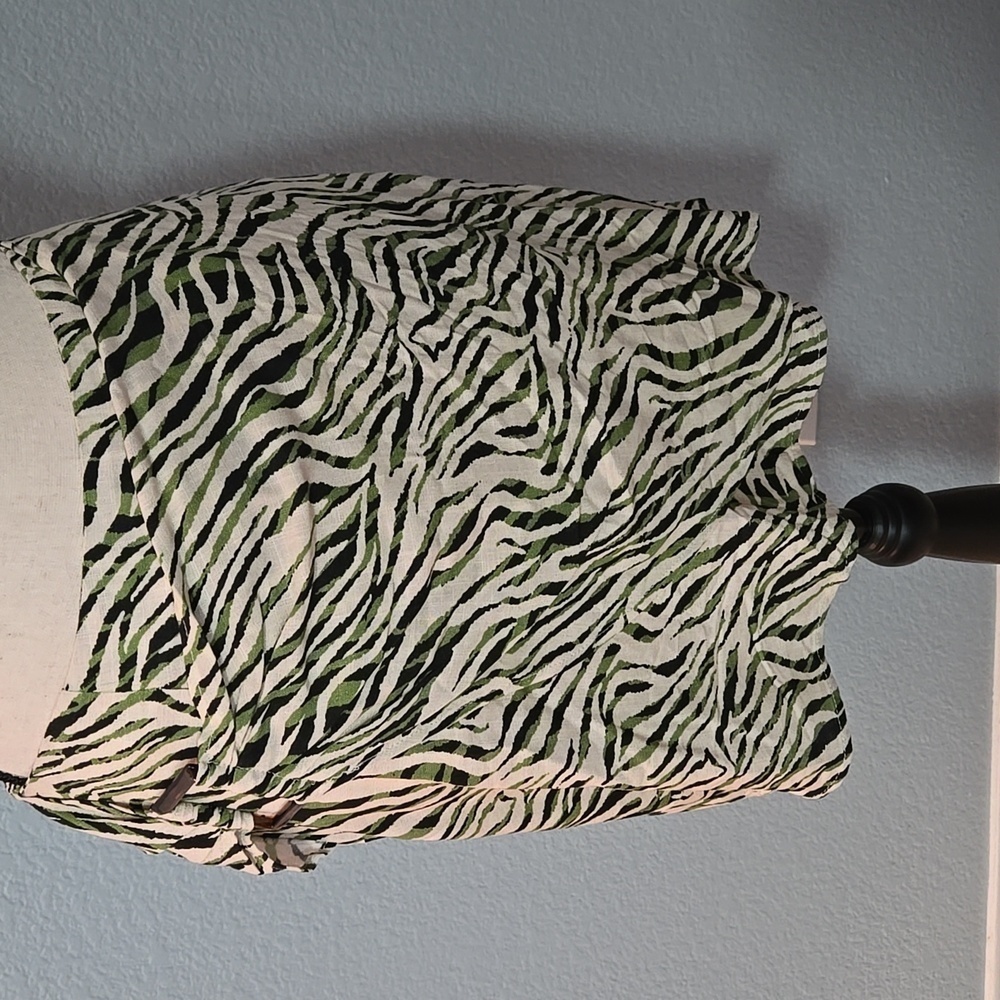 ZARA NWOT Green Zebra Print Faux Wrap Mini Skirt Sz Medium